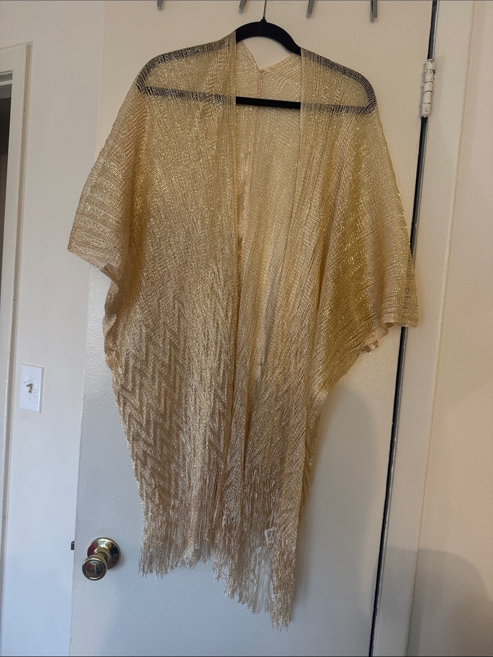 Gold Fringe Metallic Kimono Coverup